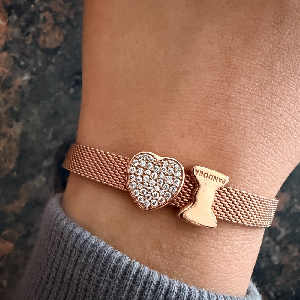 Pandora Rose Gold Heart Mesh Bracelet